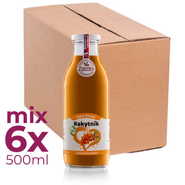 fľaša sklo 500ml objem na ovocné šťavy prírodnej 100% šťavy od Slovenkého producenta ovocných štiav ZAMIO a MOY a krabica 6ks