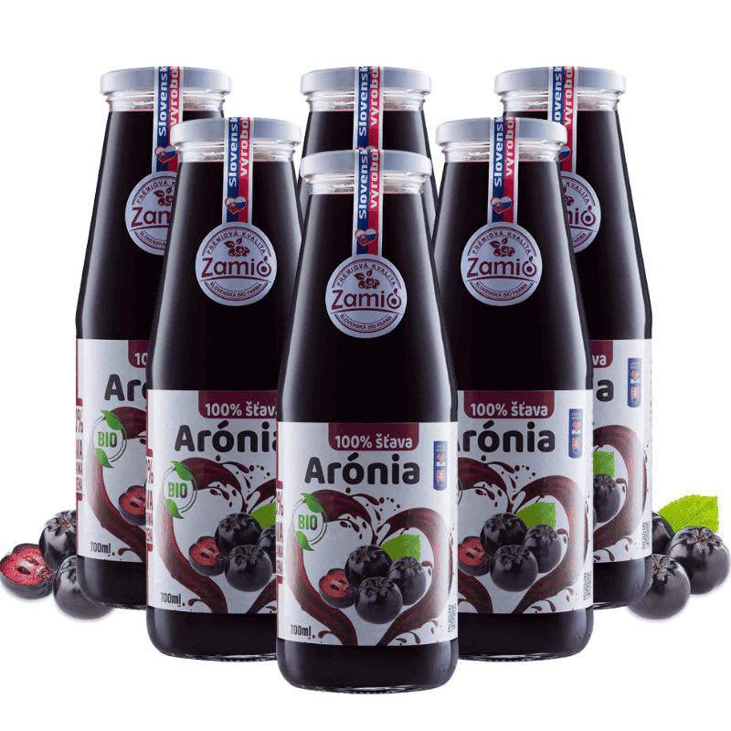 100% ovocná šťava v skle , výhodné balenie 6ks fliaš z Arónie v BIO kvalite