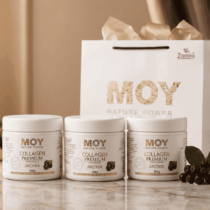 luxusná sada 3 kolagénov + taška položená na stole v luxusnom prevedení