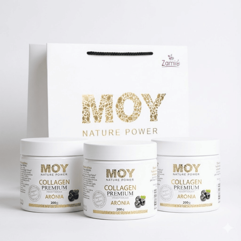 luxusná sada 3 kolagénov + taška položená na stole v luxusnom prevedení