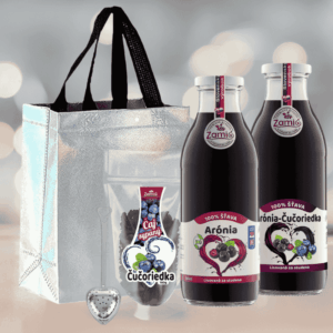 Vianočna luxusna taška v striebornom prevedení + sklenené flaše 100% ovocná štava a sypaný čaj zamio