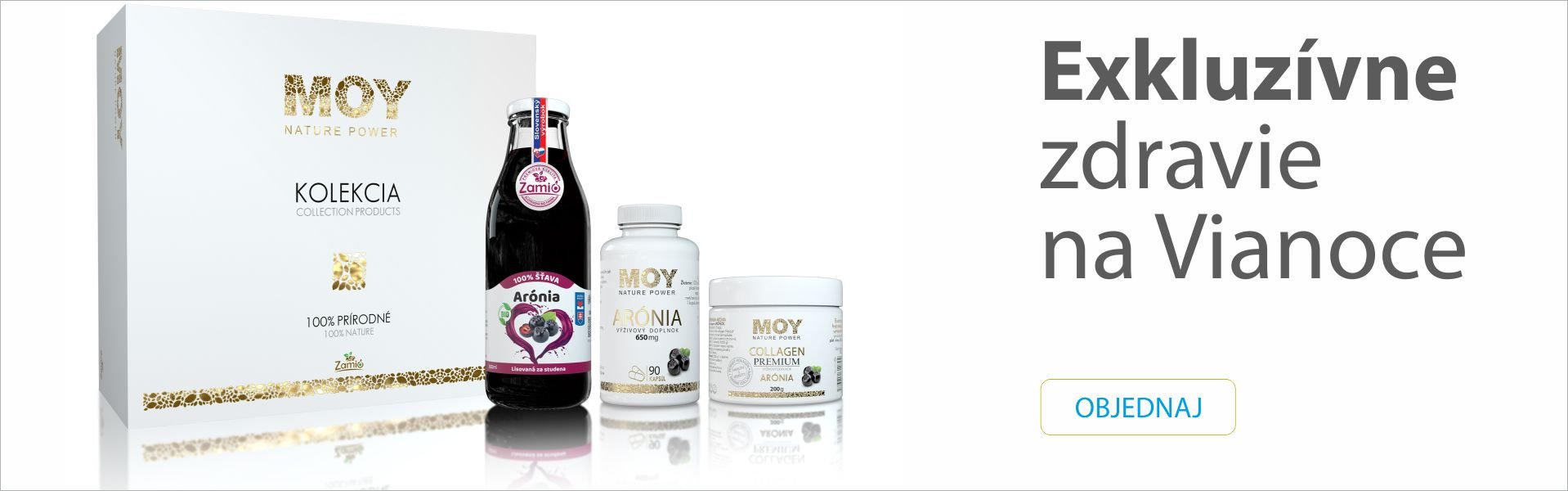 Exkluzivna kolekacia - ponuka v exkluzivnej krabici a 100% šťava z Arónie a kolagen s Aróniu a vyživový doplnok