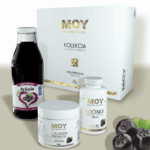 Premiová kolekcia MOY v luxusnej krabici pozostava z kolegenu vyživoveho Aronia výrobku a 500ml štavy z Aronie