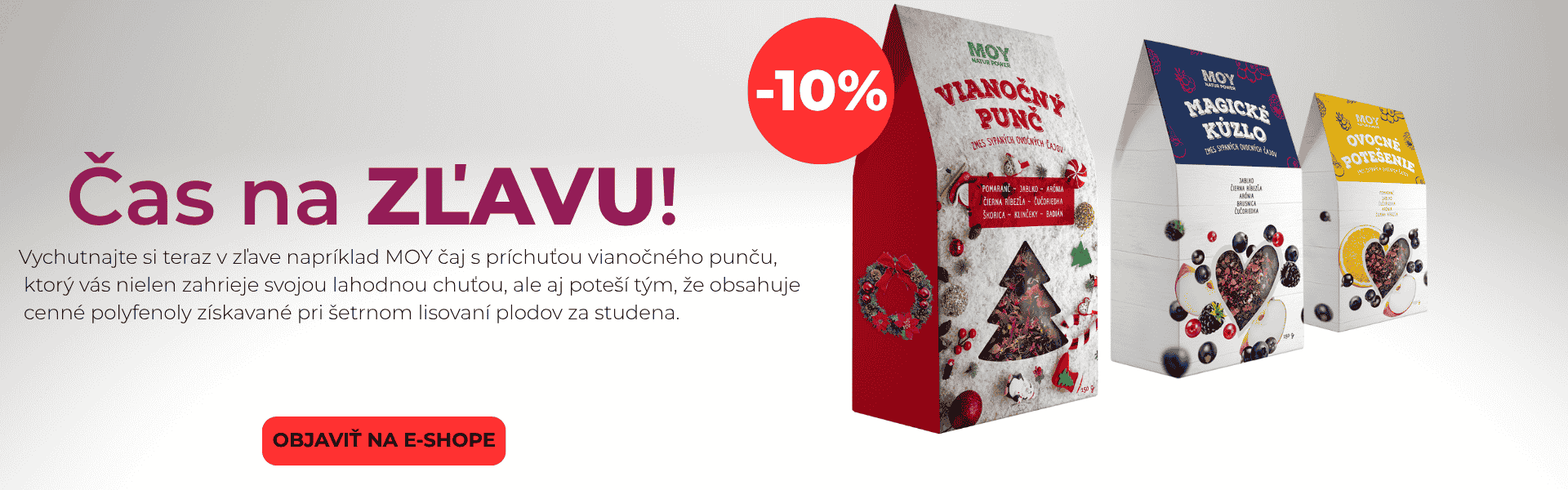 baner čas na zľavu , tri produkty na obrazku s 10% zľavou Vianočný punč , ovocne potesenie ZAMIO