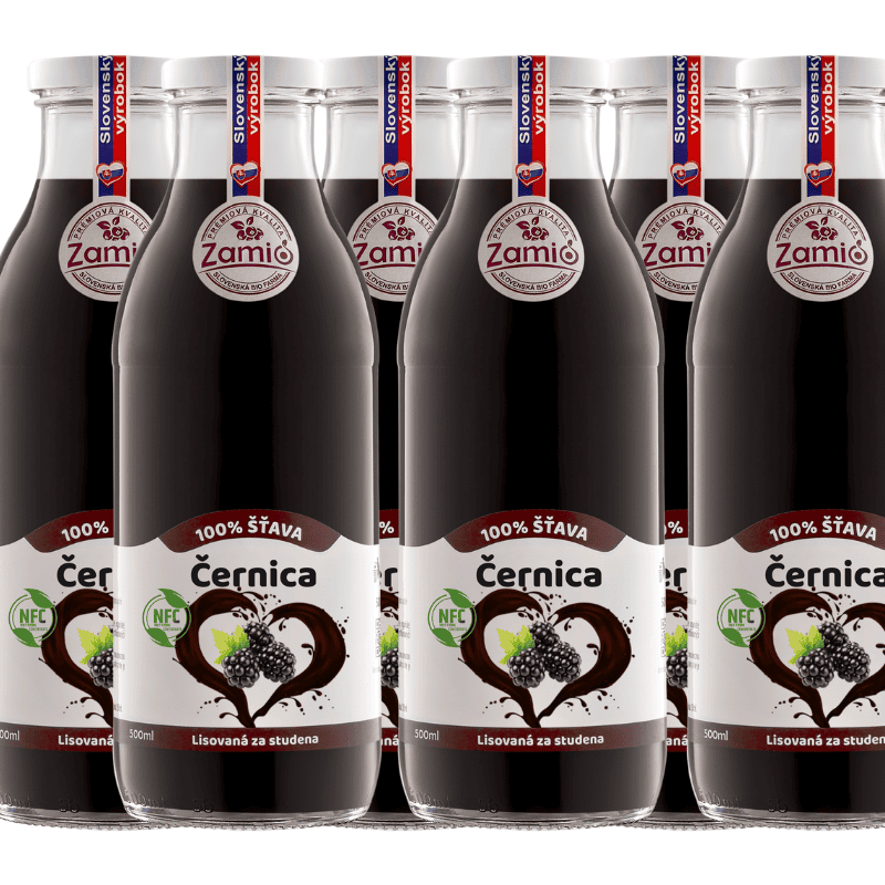 ZAMIO Detox kúra: Set 6x 500ml Černica - 100% šťava na bielom pozadí